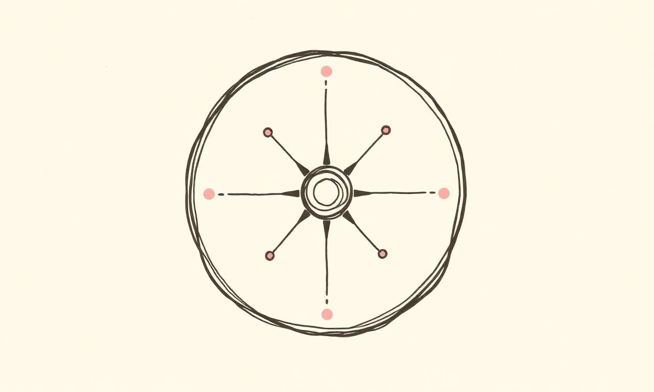 Editorial illustration of a circular flywheel diagram in blush and ink on a cream background